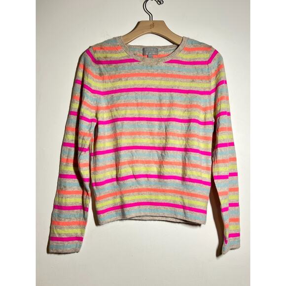 Pure Collection 100% Cashmere Multicolor Stripe Crew Neck Pullover Sweater US 12 - Picture 1 of 6